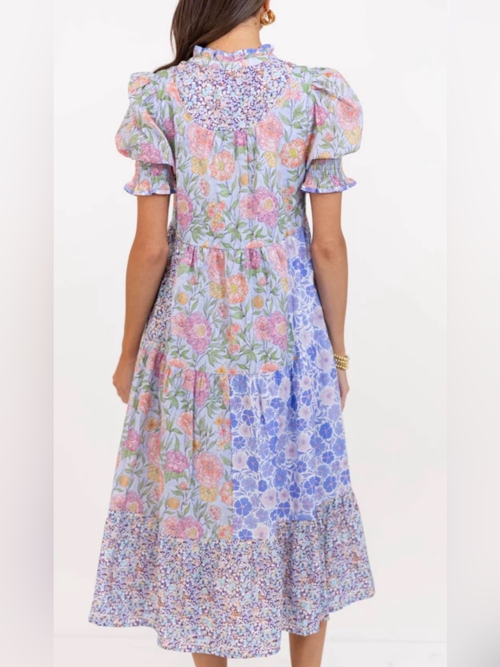 🆕#304~GiGio~Patchwork Floral Midi Dress in Blue, Pink, & Multi, Sm - Picture 4 of 16